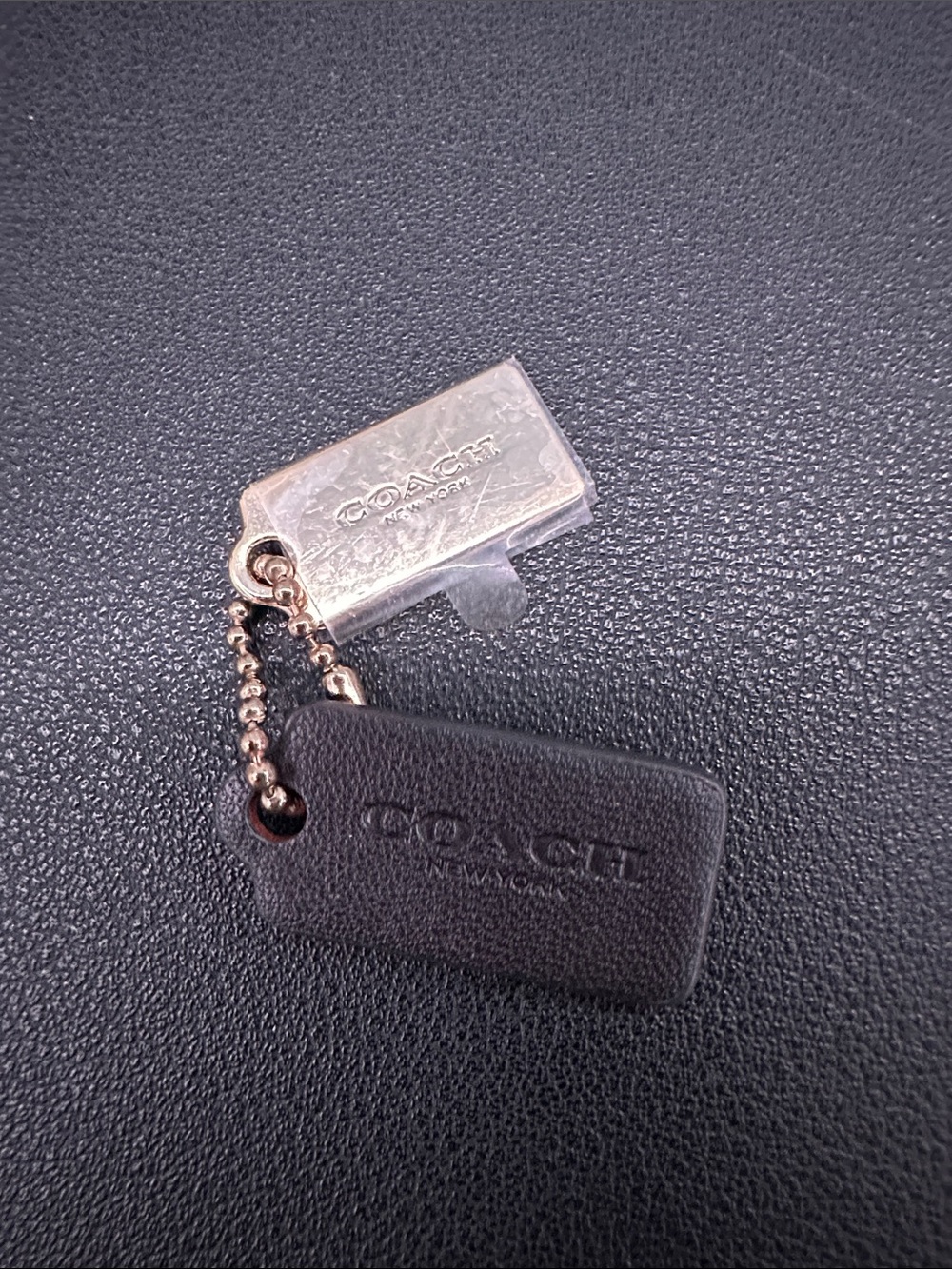 NWOT Coach Black Leather Tag with Gold-Tone Coach Charm - Picture 2 of 3